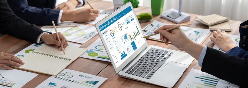An analytics dashboard showing performance data on screen